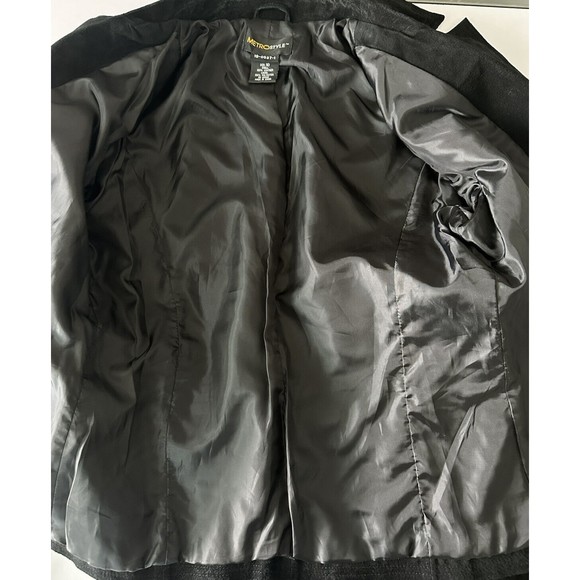 VTG MetroStyle Black Leather/Suede Blazer Women Lined Sz 10 Tie Front Jacket EUC - Picture 5 of 7